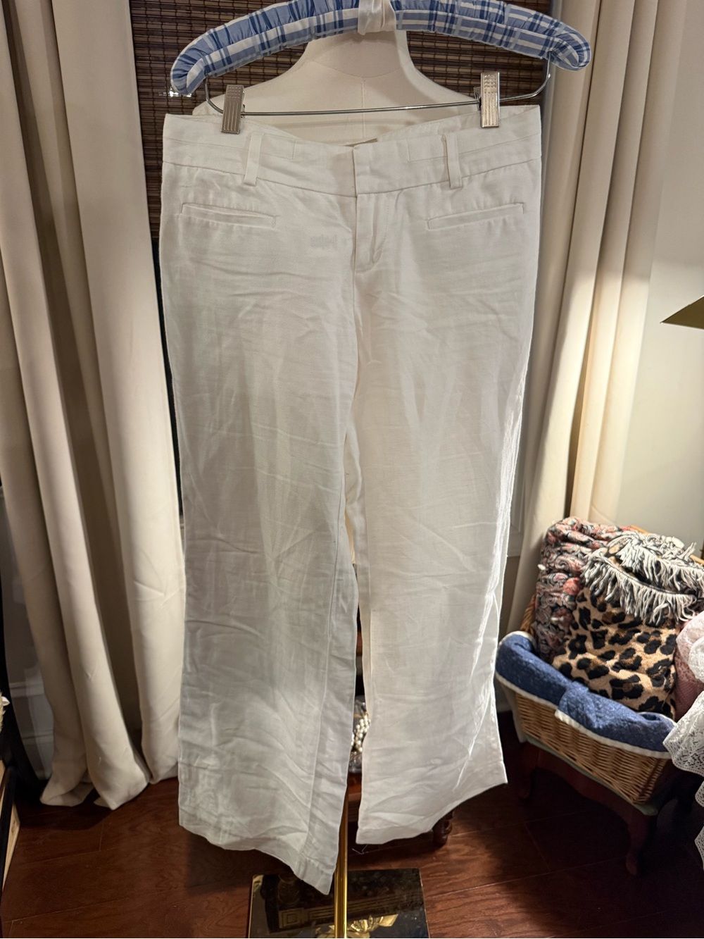 Banana Republic White Wide-Leg Linen-Blend Pants